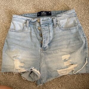 Hollister Light Blue Distressed Button-Fly Denim Shorts